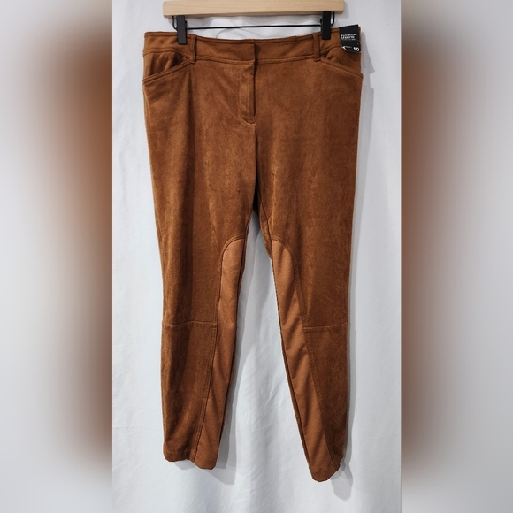 New York & Company NWT Women's Faux Suede Pant Sz 10 Camel Forward Seam Legging - Picture 1 of 8